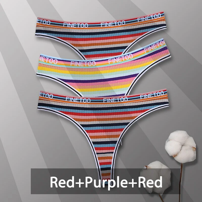 Billionm Colorful Cotton Panties for Women Sexy Striped Underwear G-string Thong Panty Female Breathable Soft Intimate Lingerie