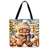 (US Only)4pcs Christmas Linen Tote Bag Handbag Large Capacity Women Shopping Shoulder Bag