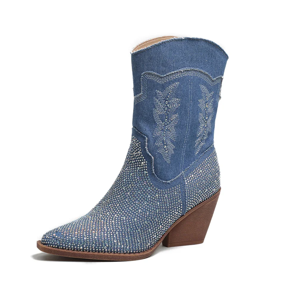 Rhinestone Western Cowboy Ankle Boots