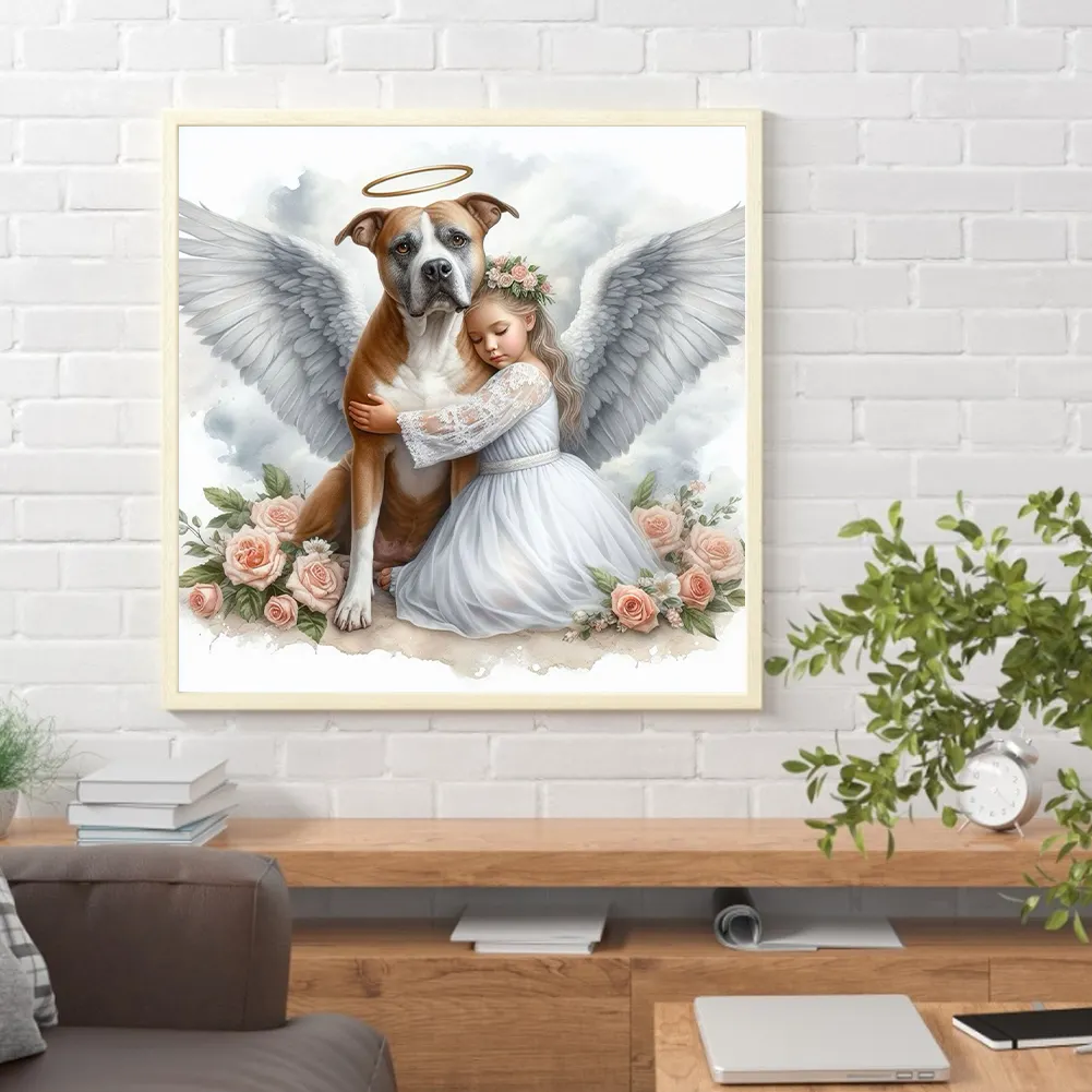 Full Round Diamond Painting 30*30cm - Angel Dog And Baby
