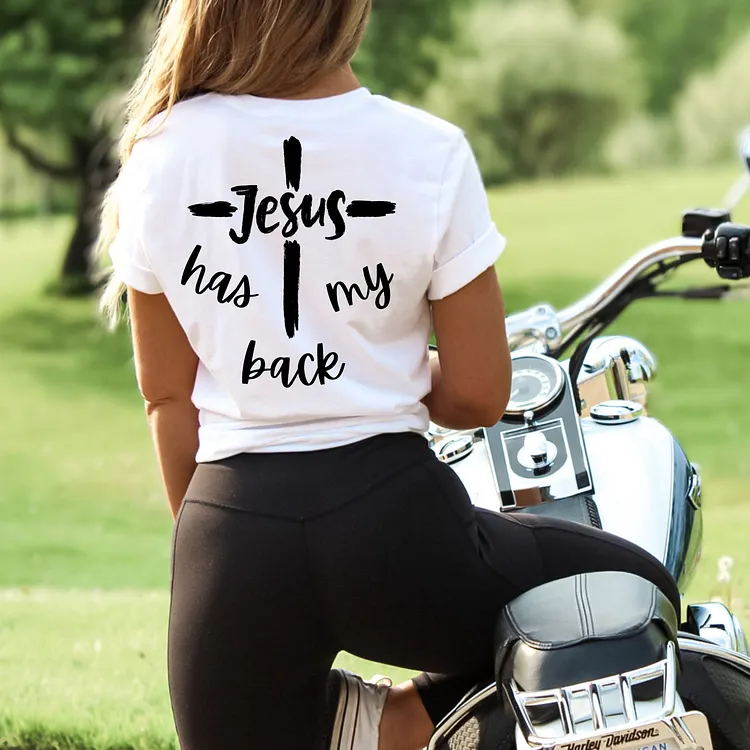 Jesus Has My Back Shirt design , Cross on back with Back Design, women/men's Faith Gift, Custom Christian DTF Printed Tee for women/men