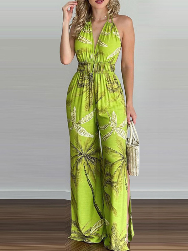 Women's Irregular Printed Halter Neck Jumpsuit