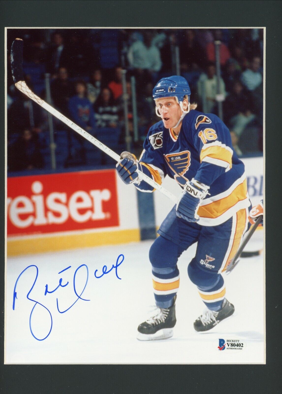 Brett Hull Blues HOF Signed Autographed 8x10 Glossy Photo Poster painting Matted Beckett