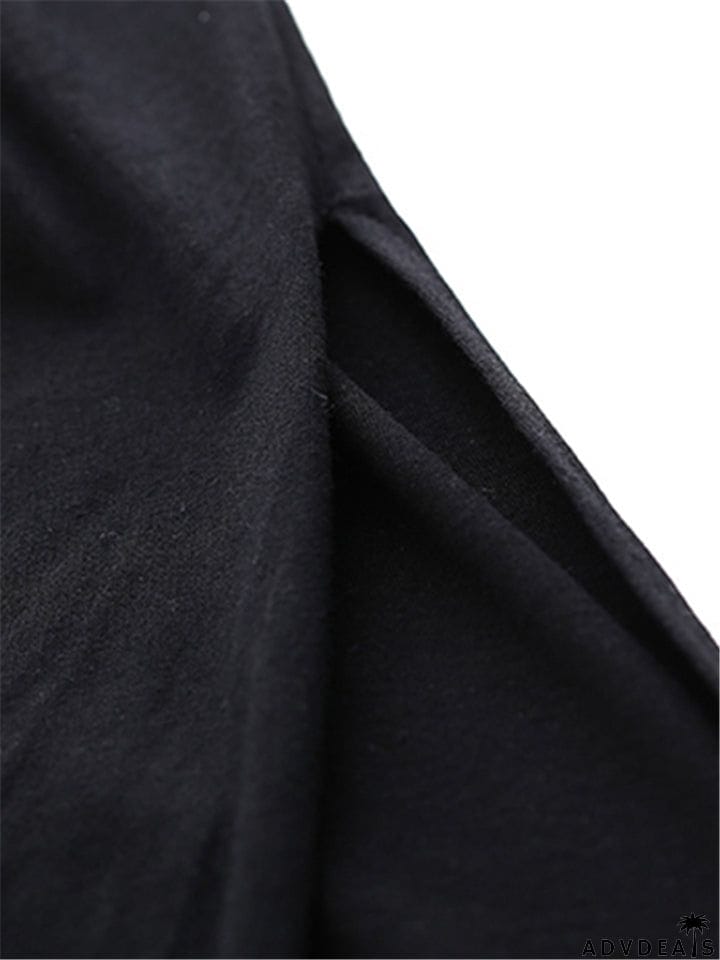 Women Cotton Black Short Sleeve Long Dress