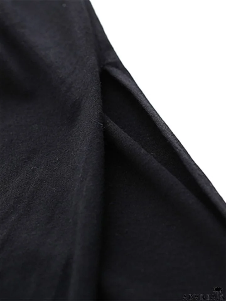 Women Cotton Black Short Sleeve Long Dress