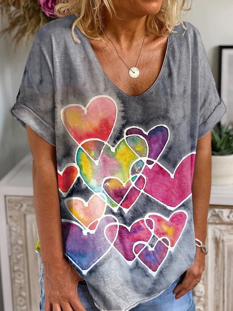 Bestdealfriday Casual Short Sleeve V Neck Love PrinT-Shirt