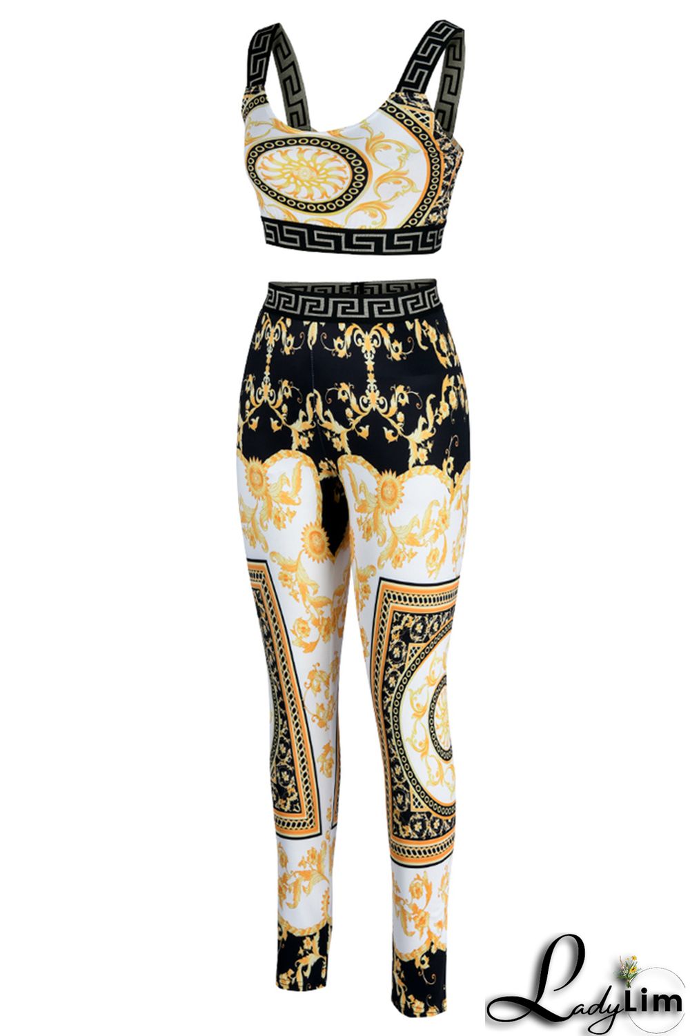 Red Fashion Casual Print Patchwork Backless O Neck Sleeveless Two Pieces