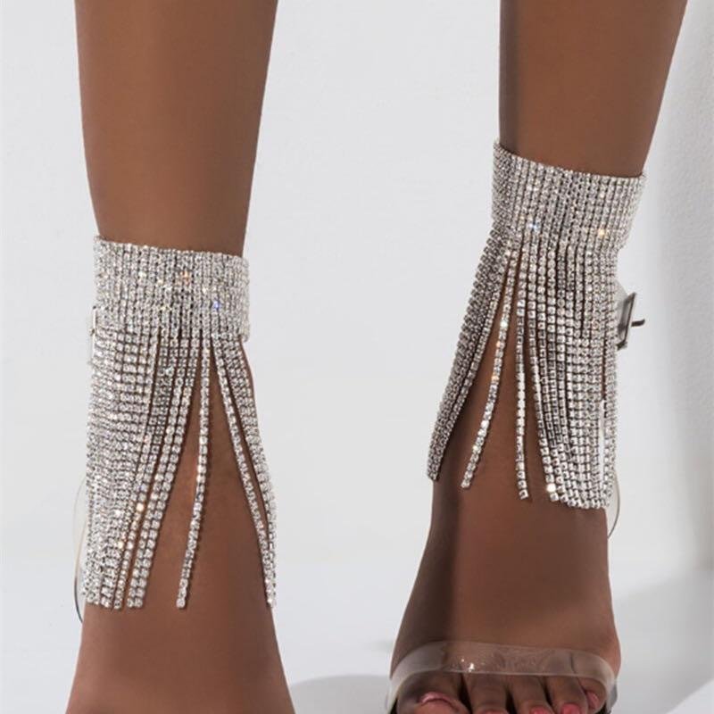 1 piece Rhinestone Shining Crystal Tassel Charm Foot Chain-VESSFUL