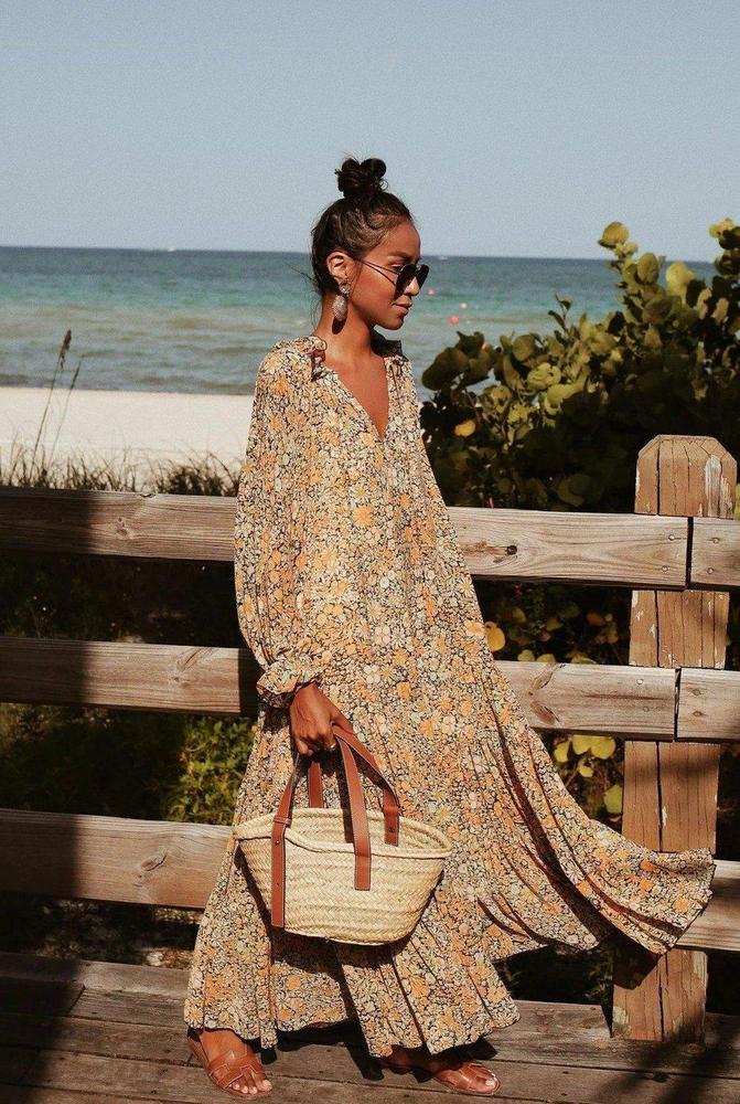 Toes in the Sand Floral Print Maxi Dress--vocosishoes