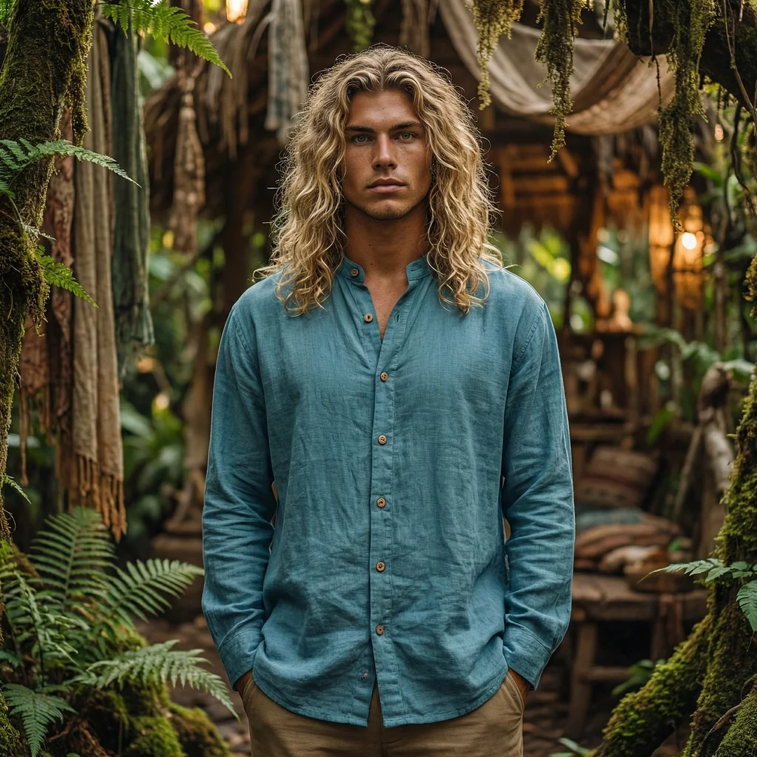 Men's Forest Series Bohemian Linen Top-inspireuse