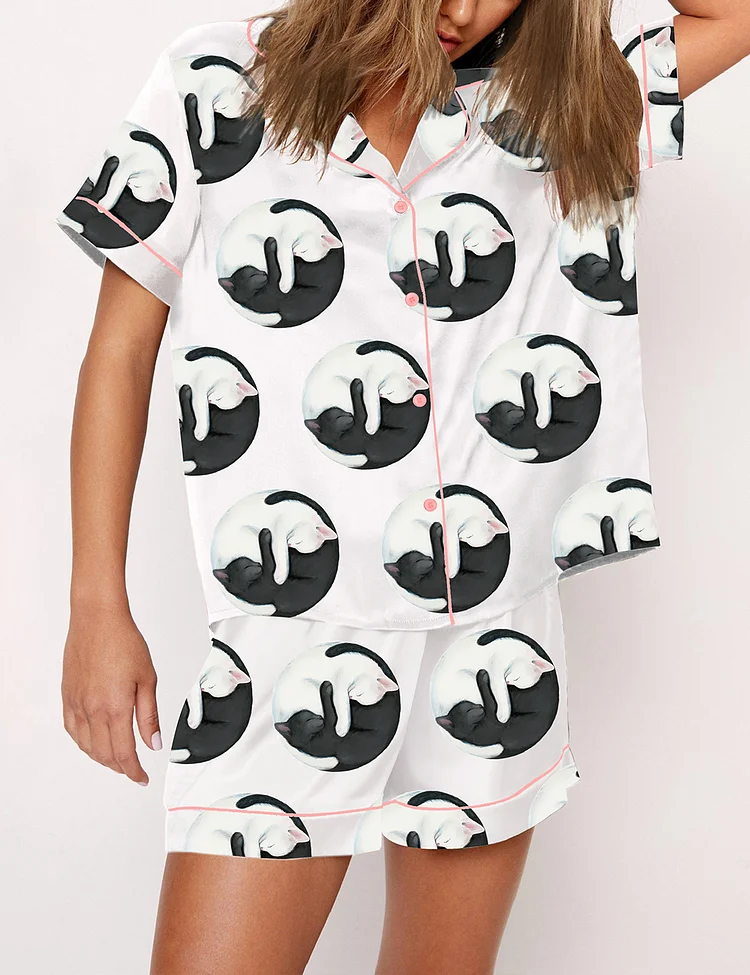 Women's YinYang Cute Cats Print Pajama Set