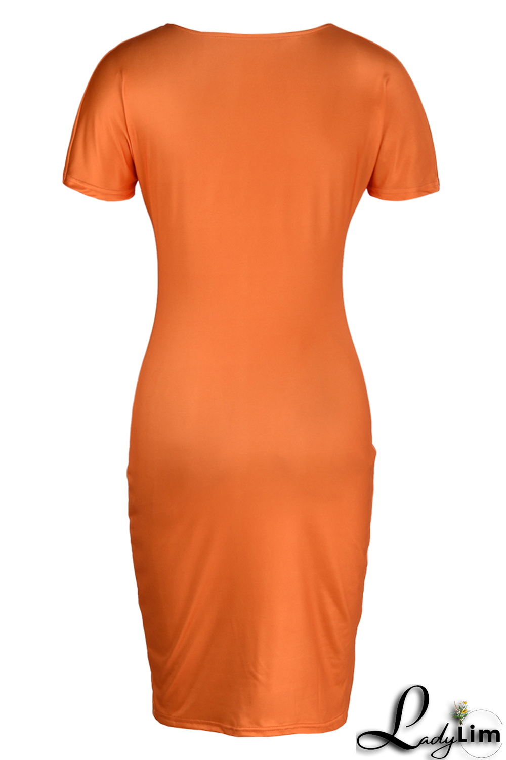 Tangerine Red Fashion Print Patchwork V Neck Pencil Skirt Dresses