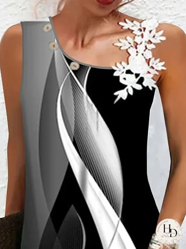 Casual Dress Tank Dress Summer Dress Color Block Stripe Lace Button Strap Mini Dress Fashion Modern Outdoor Daily Sleeveless Loose Fit Black Summer Spring S M L XL XXL for Women