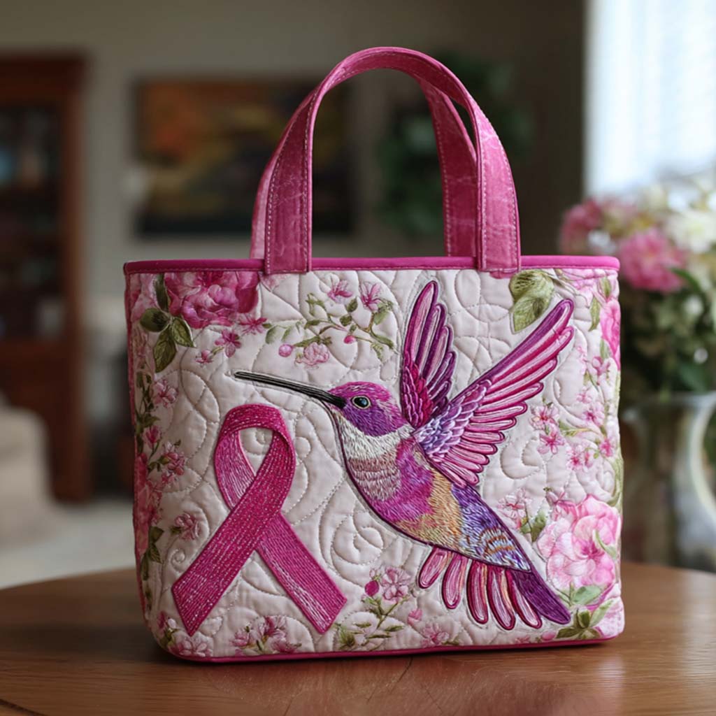 Pink Hummingbird Hope Quilted Tote Bag NCU0NT9448