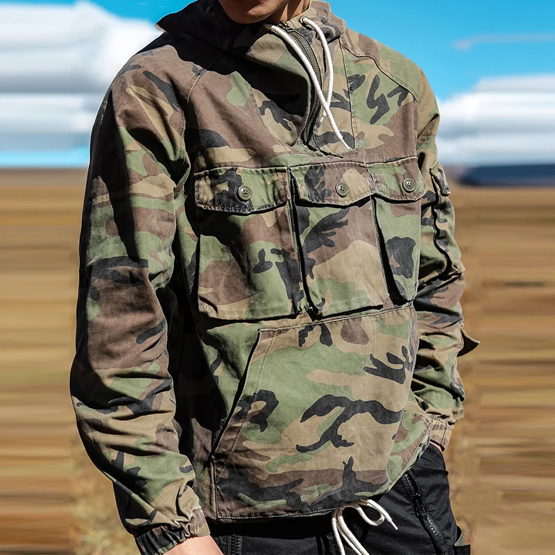 Military Camo Hooded Zip Multi Pocket Casual Jacket