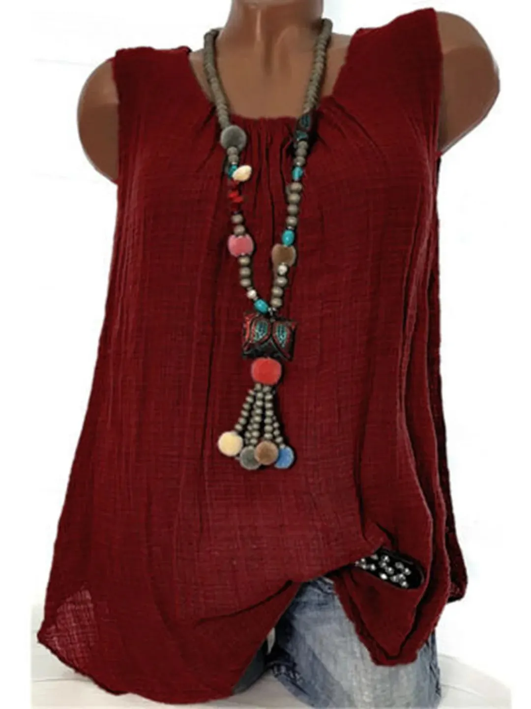 Linen Round Neck Sleeveless Cozy Tanks