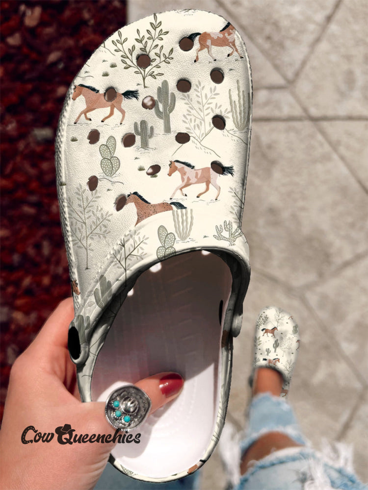 Wild Horse Cactus Print Casual Slippers Beige / 36