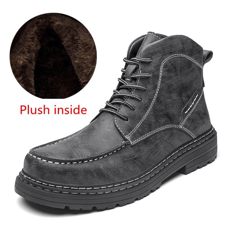 Motorcycle Winter Mens Shoes Thick Plush Warm Men Snow Boots Waterproof Male Ankle Boots Outdoor Non-slip Hiking Boots Work