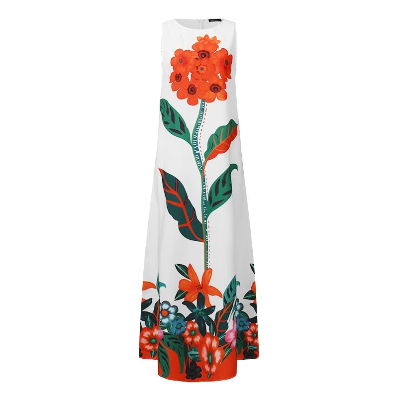 Celmia Vintage Long Dress Women Summer Bohemian Floral Printed Sundress Casual Loose Sleeveless Holiday Beach Vestidos Oversized