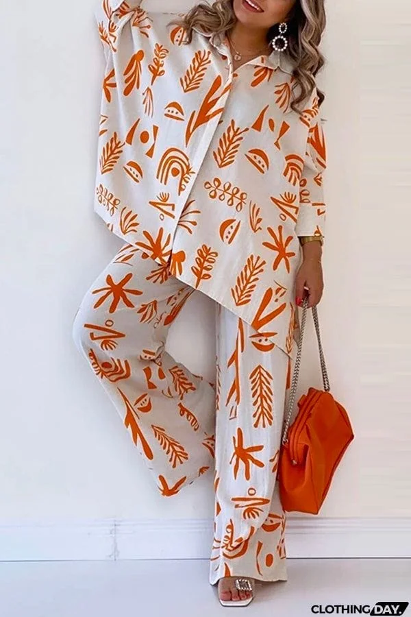 Talk Sweetly Printed Vacation Straight Pants Suit