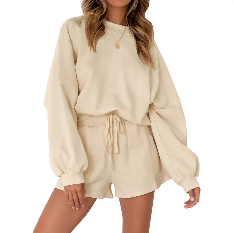 Apricot Inverted Knit Pullover Shorts Set