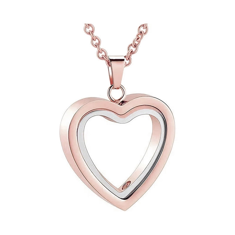 Minimalist Heart Shape 304 Stainless Steel Glass Locket Necklace