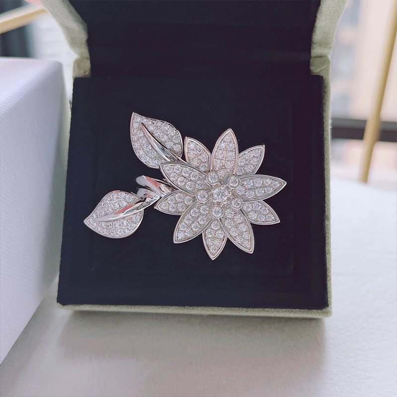 Pure 925 sterling silver high quality hot sell brand female luxury jewelry lotus zircon ring European flower ring jewelry gift