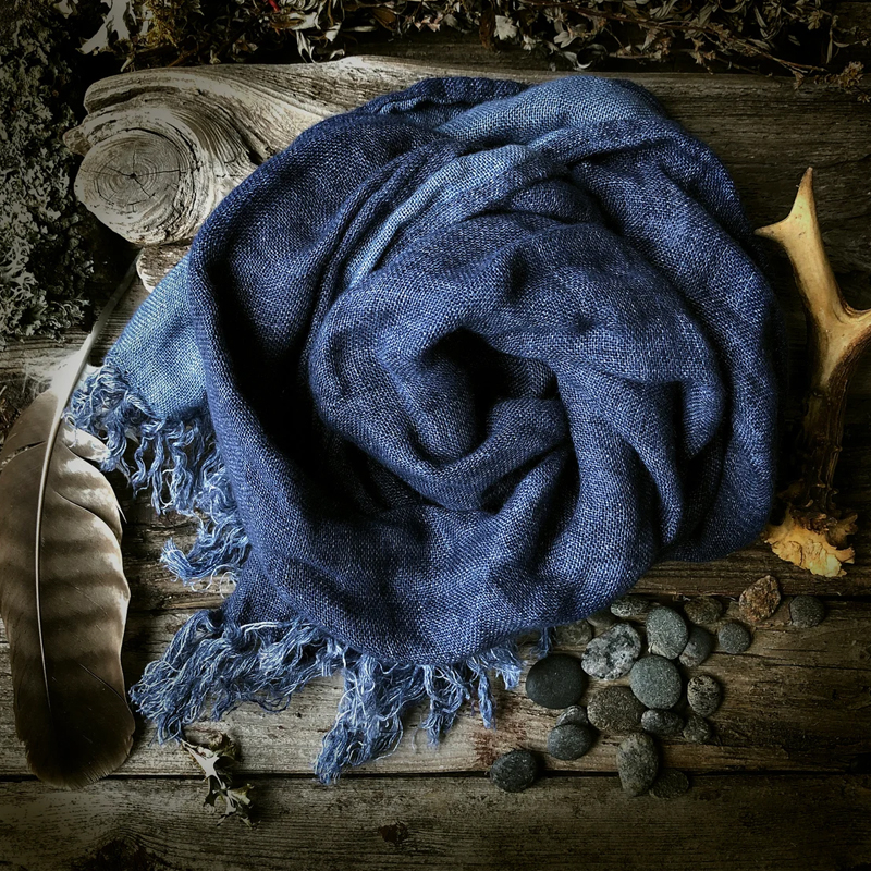 Men's Natural Linen Blue Scarf