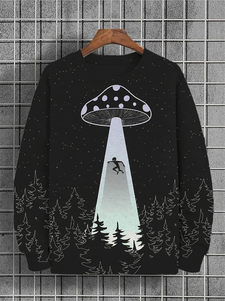 Men's Fun Mushroom UFO Art Print Casual Sweatshirt