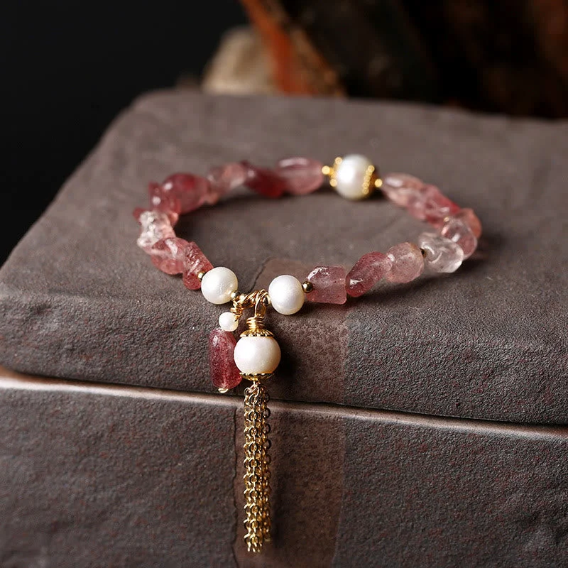 Strawberry Quartz Pearl Love Healing Bracelet