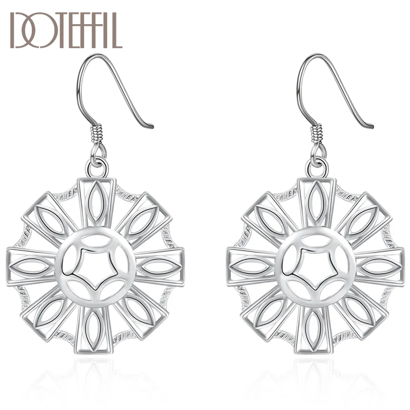 DOTEFFIL 925 Sterling Silver Round Geometry Pendant Earring For Women Jewelry