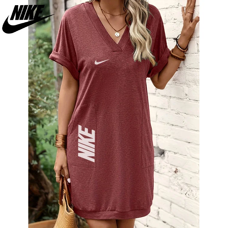 NIKE2025 Nové volné šaty s výstřihem do V na jaro a léto