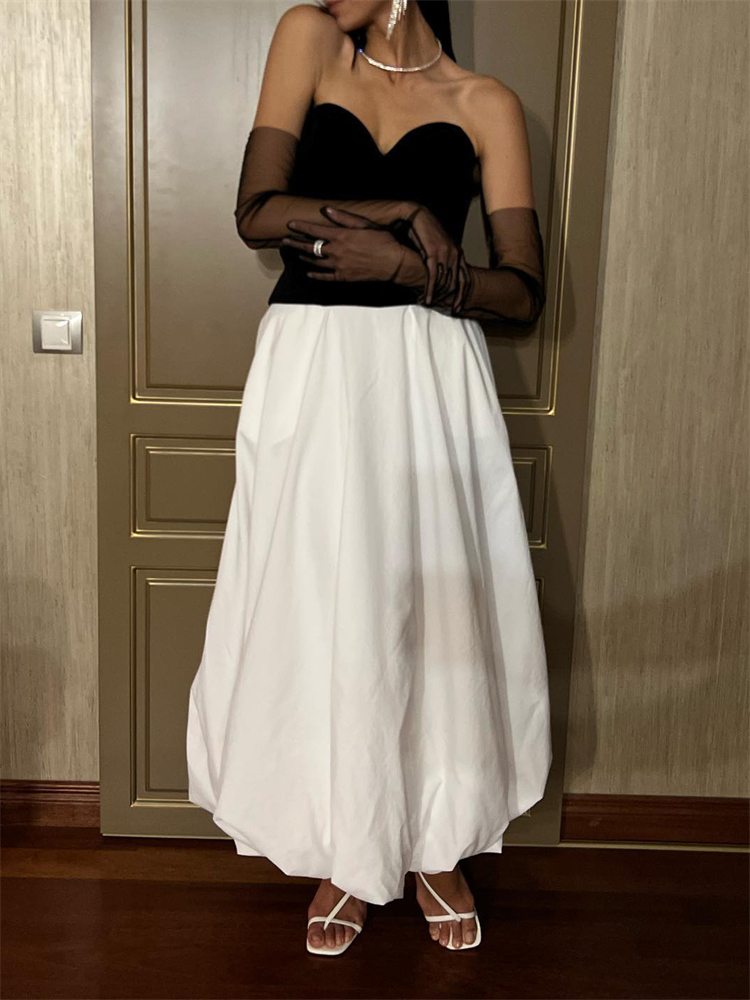 TARUXY Silk Satin White Maxi Skirt Long Ruffled Pleated Skirts Elegant Lantern Pants A-Line Silk Long Skirts For Women 2023 New
