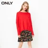ONLY Brand NEW commuting lady flowers long sleeve rib cuff pleated two-piece dress knit women |118146532