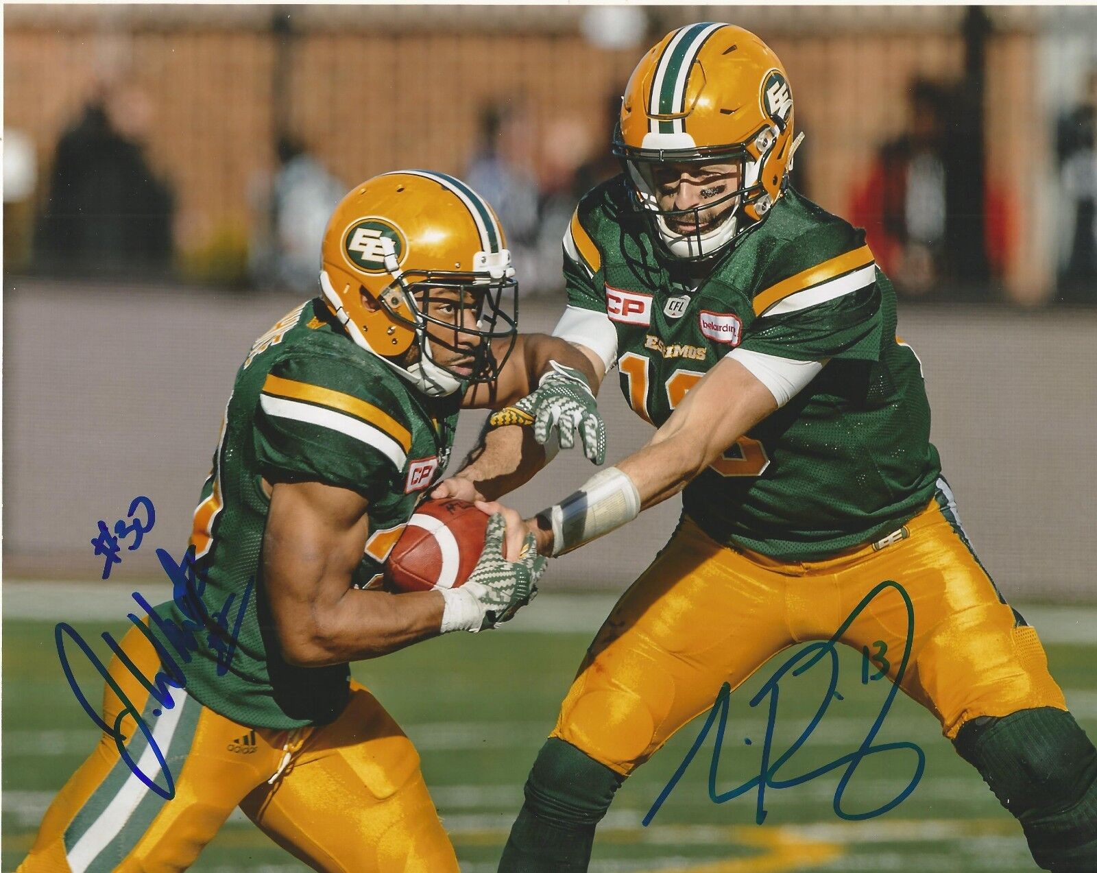 MIKE REILLY & JOHN WHITE DUAL SIGNED EDMONTON ESKIMOS 8x10 Photo Poster painting w/PROOF