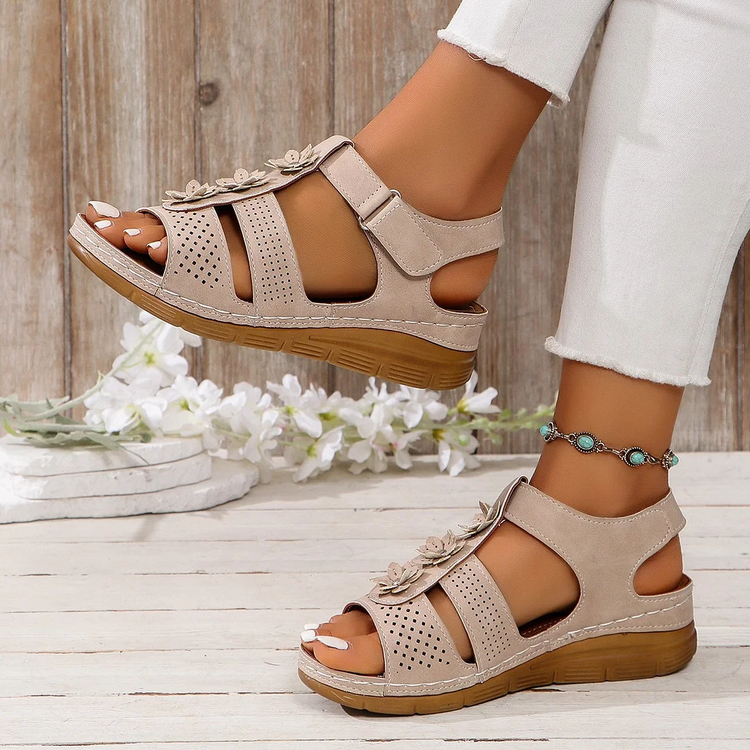 Yyvonne 2025 Summer Anti-Slip Sandals Women's Line Glued Slopes And Flower Sandals