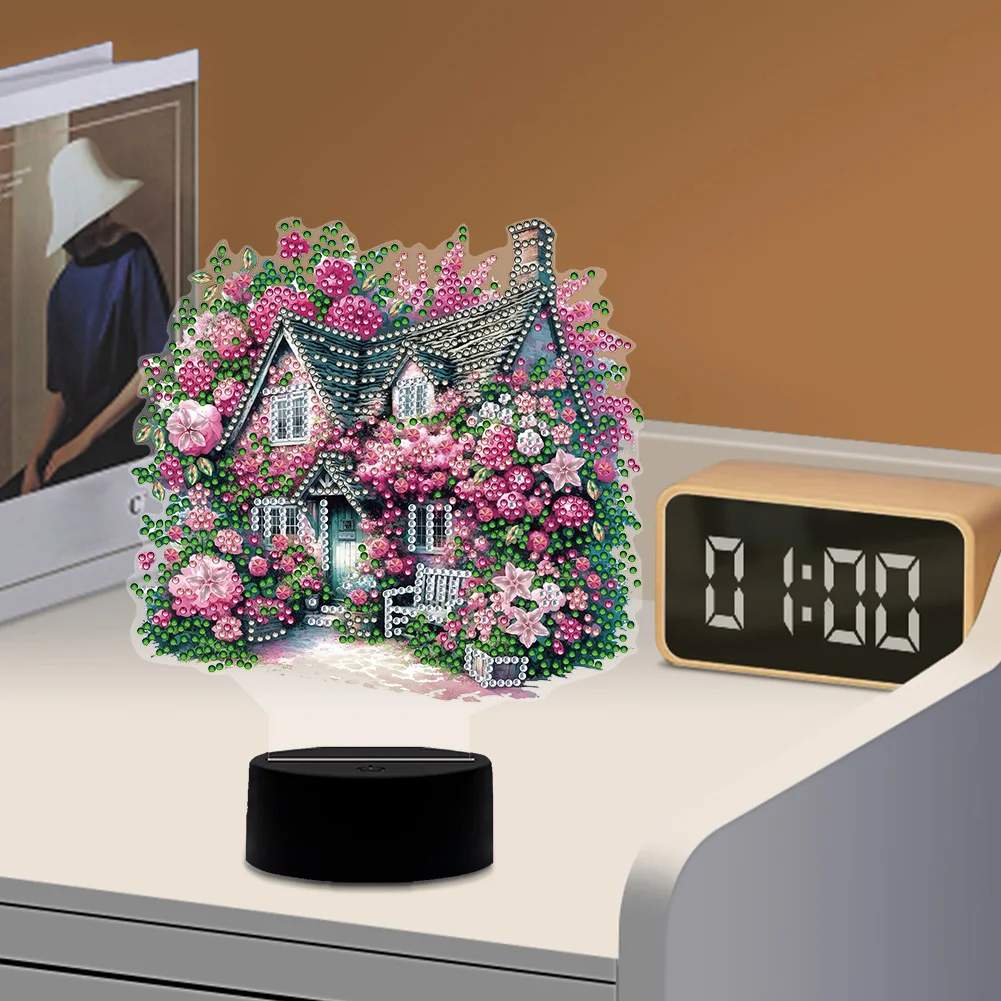 5D DIY Flower House Diamond Painting Night Light Diamond Art Lamp Home Decor