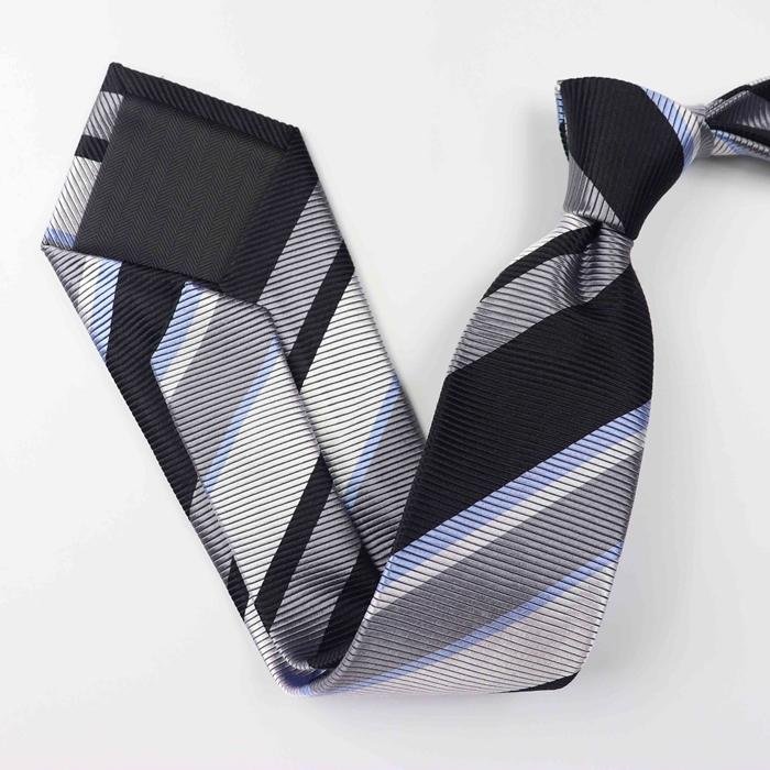 Cravate en soie noire à rayures modernes-Soie Plus