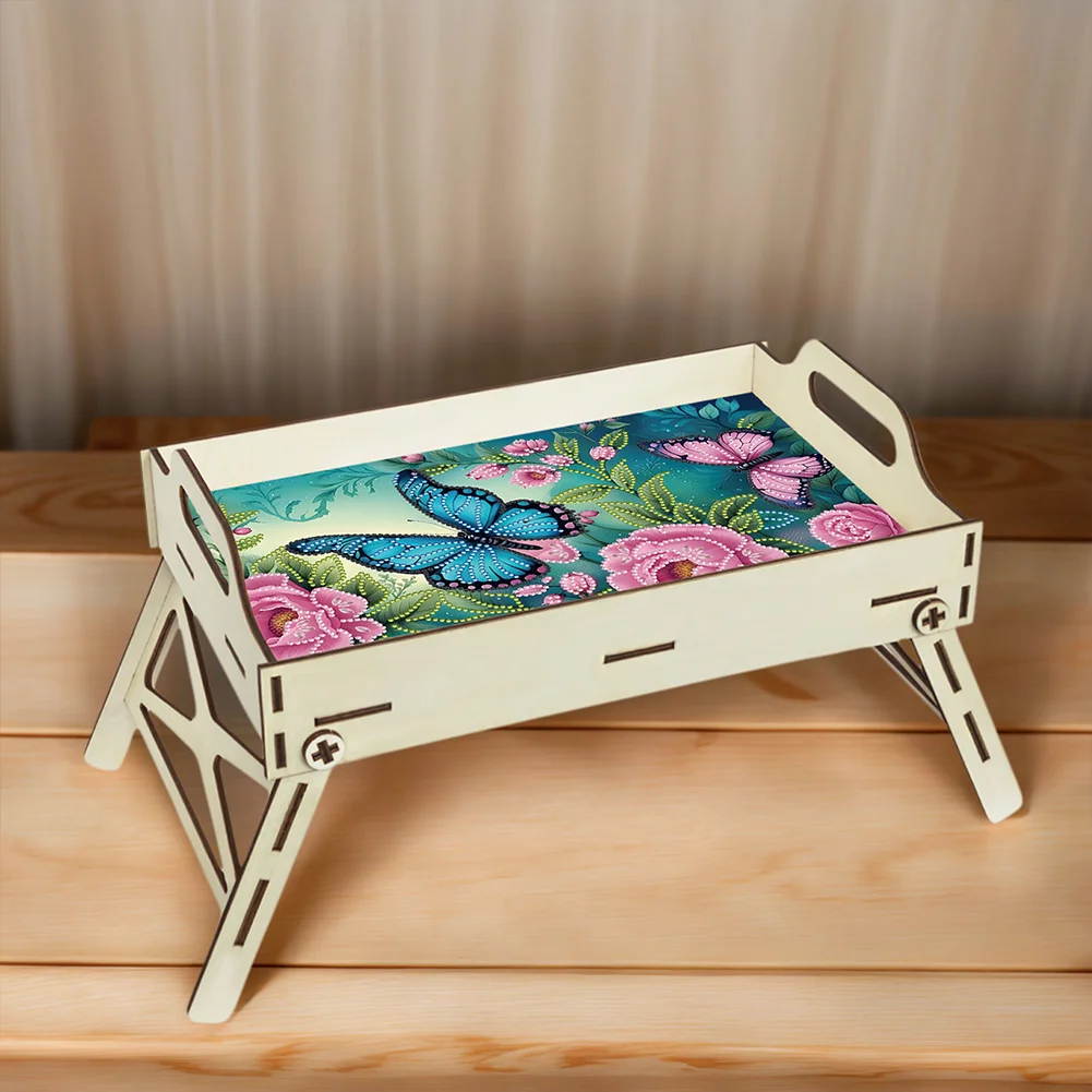 DIY Diamond Painted Dining Plate with Handle Wooden Food Tray Home Decor Gift