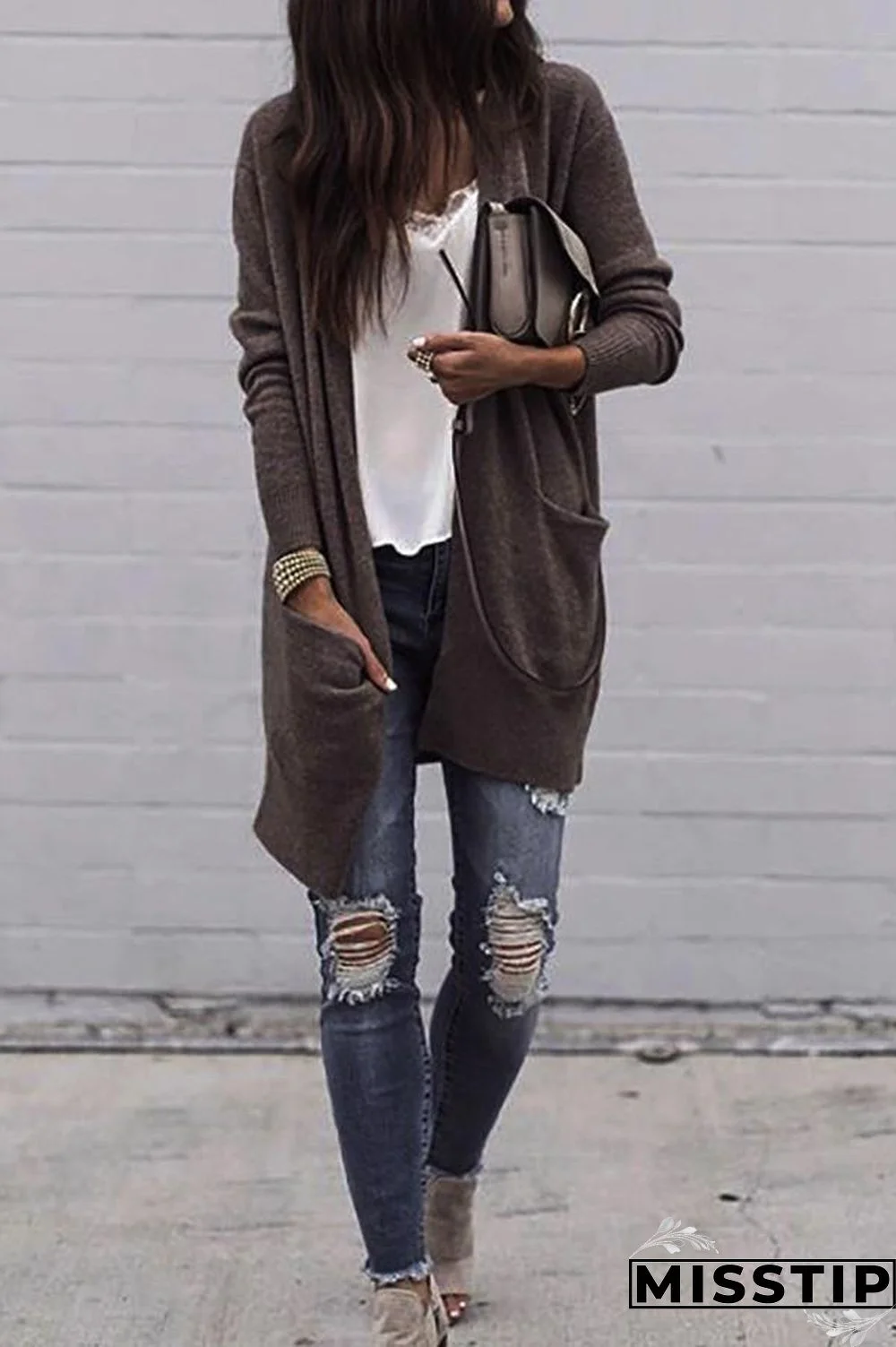 Pocket Knitting Long Coat