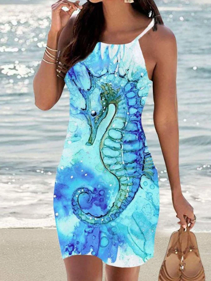 Seaside Print Tank Top Dress