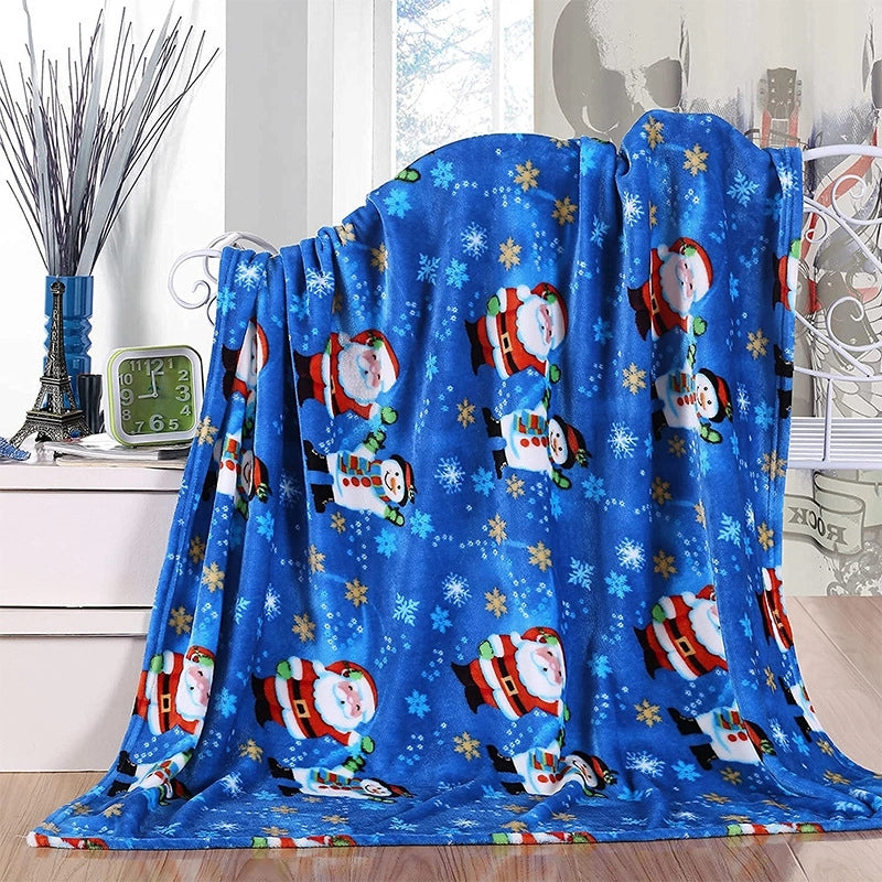 Christmas Cute Santa Claus Plaid Snowman Polyester Blanket Couch & Sofa Decor
