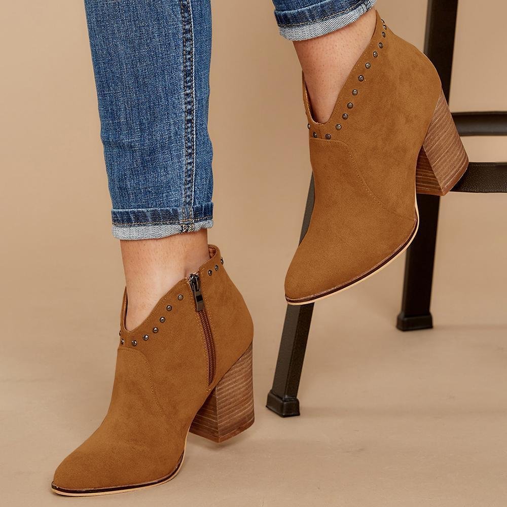  Rivet Pointed Suede Boot