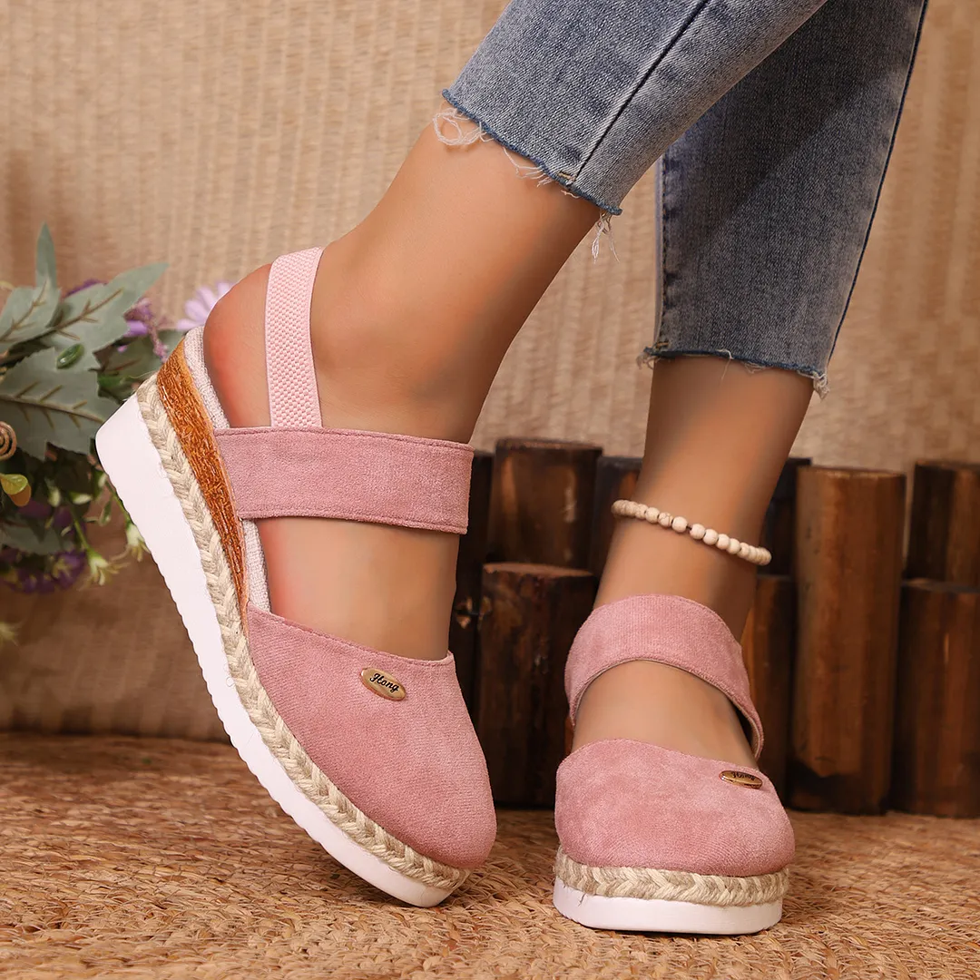 Yyvonne Slope Heel Sandals 2025 Summer New Broadband Head Sandals Women's Shoes