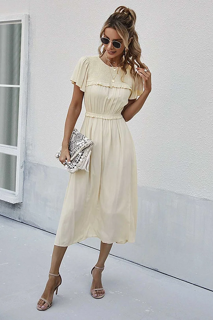 Luditu Midi Dress, Ruffle Grace in Ivory