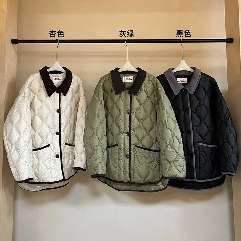 Toloer [Daihe] New Winter Leisure Lapel 90 White Duck Velvet Ultra Light Seam Color Jacket Down Jacket V5669-Outfit Ideas