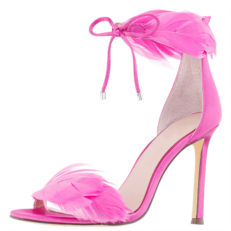 Elegant Pink Stiletto Sandals Women'S Classic Open Toe Feather Heel Lace Up Shoes |FSJ Shoes