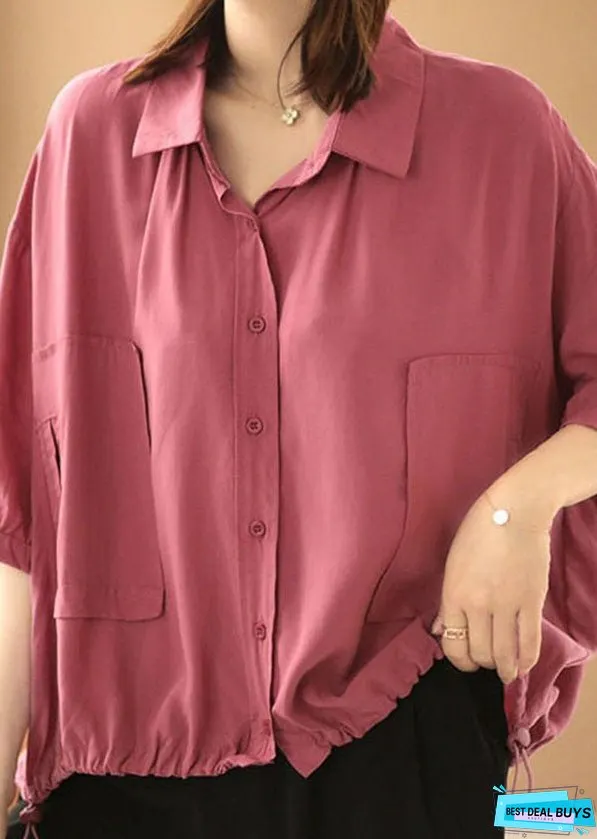 Vintage Rose Peter Pan Collar Drawstring Pockets Shirt Top Bracelet Sleeve