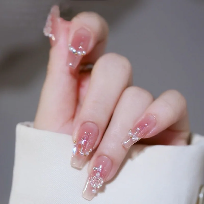 Buyerint 24pcs Wearable Pink Press on Nails – Butterfly Lovely Girl False Nails Tips with Jelly Gel Design  