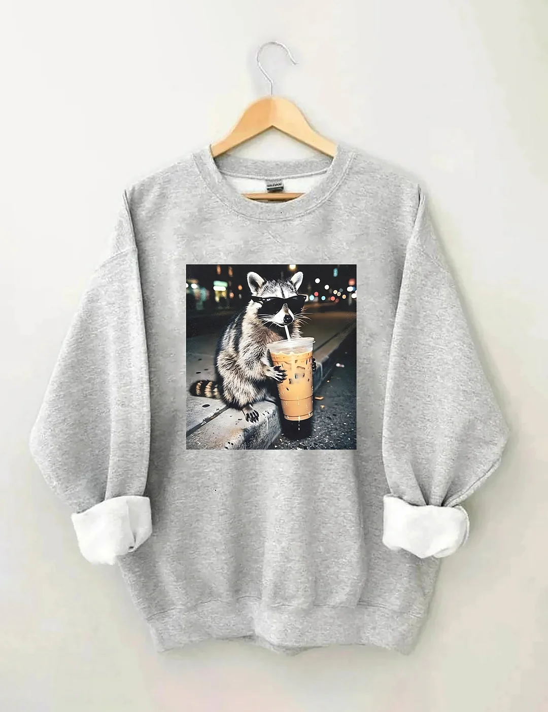 Funny Raccoon Drinking Iced Coffee Sweatshirt
